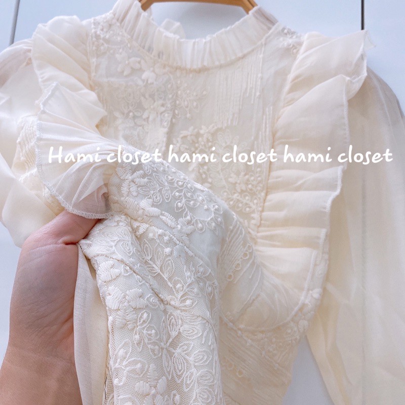 Váy thiết kế thêu hoa ren chất voan tơ dáng đầm ôm xếp ly hai tầng hàng chuẩn có size Mã V004