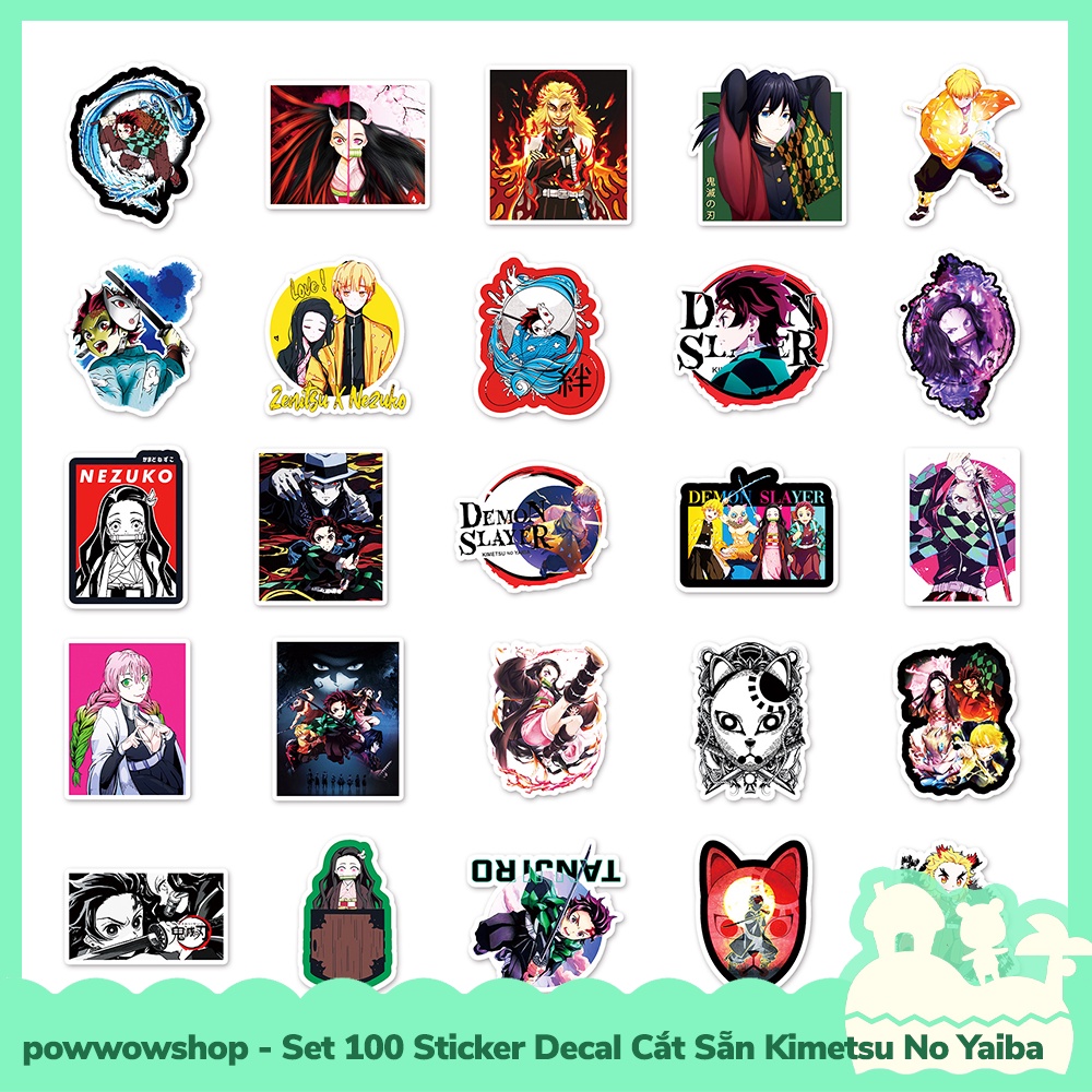 [Sẵn VN - Hỏa Tốc] Set 100 Sticker Mini Decal Dán Trang Trí Vật Dụng Mẫu Anime Manga Kimetsu No Yaiba Super Art Idol