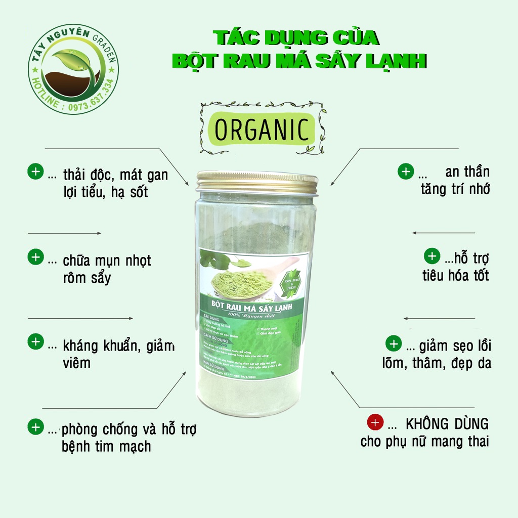 [ Hộp 500g] Bột rau má nguyên chất - Bột rau má sấy lạnh - Dùng giảm cân, mát gan, đẹp da - Nông sản sạch Tây Nguyên