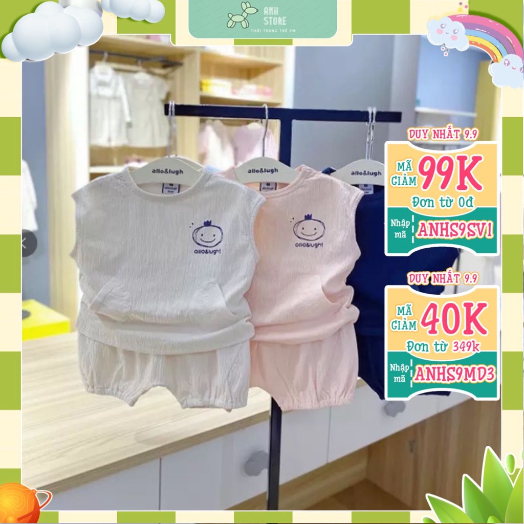 Bộ Quần Đùi Áo Ba Lỗ Hình Mặt Cười Chất Vải Đũi Cao Cấp Cho Bé Trai Và Bé Gái Thời Trang Trẻ Em Anh Store