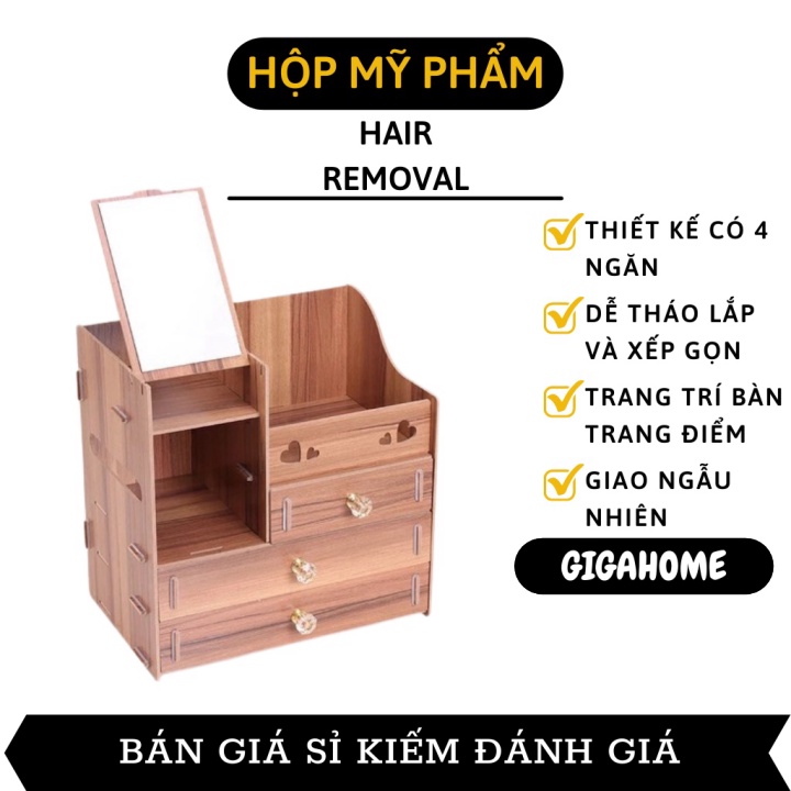 Hộp Đựng Mỹ Phẩm GIGAHOME  Hộp Gỗ Đựng Trang Sức, Đồ Trang Điểm Có Gương Để Bàn 4986