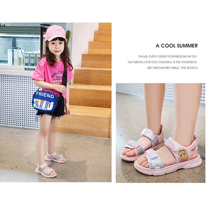 Sandal bé gái in hình công chúa - Xăng đan đi học cho bé gái - Mẫu mới HQ102