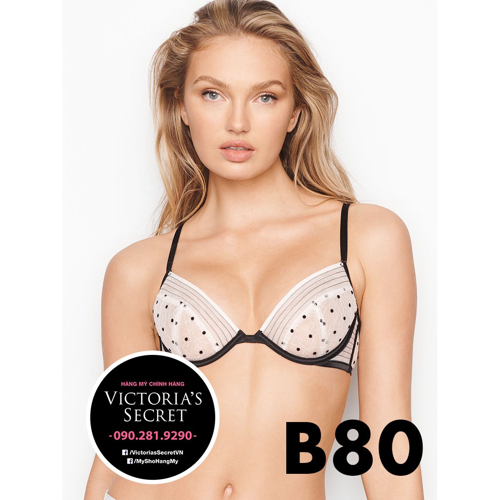 Vic USA 36B, B80 - Áo lót trắng phối ren sexy (136), không mút, Luxe Lingerie, Unlined Demi, Coconut - Victoria's Secret