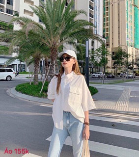 Áo sơ mi oversize trắng 1 túi hộp