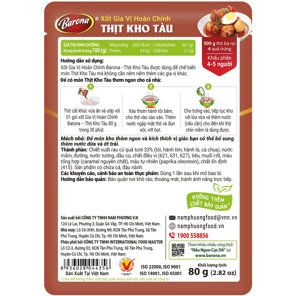 Xốt Gia Vị Hoàn Chỉnh Barona - Thịt Kho Tàu 80g | BigBuy360 - bigbuy360.vn