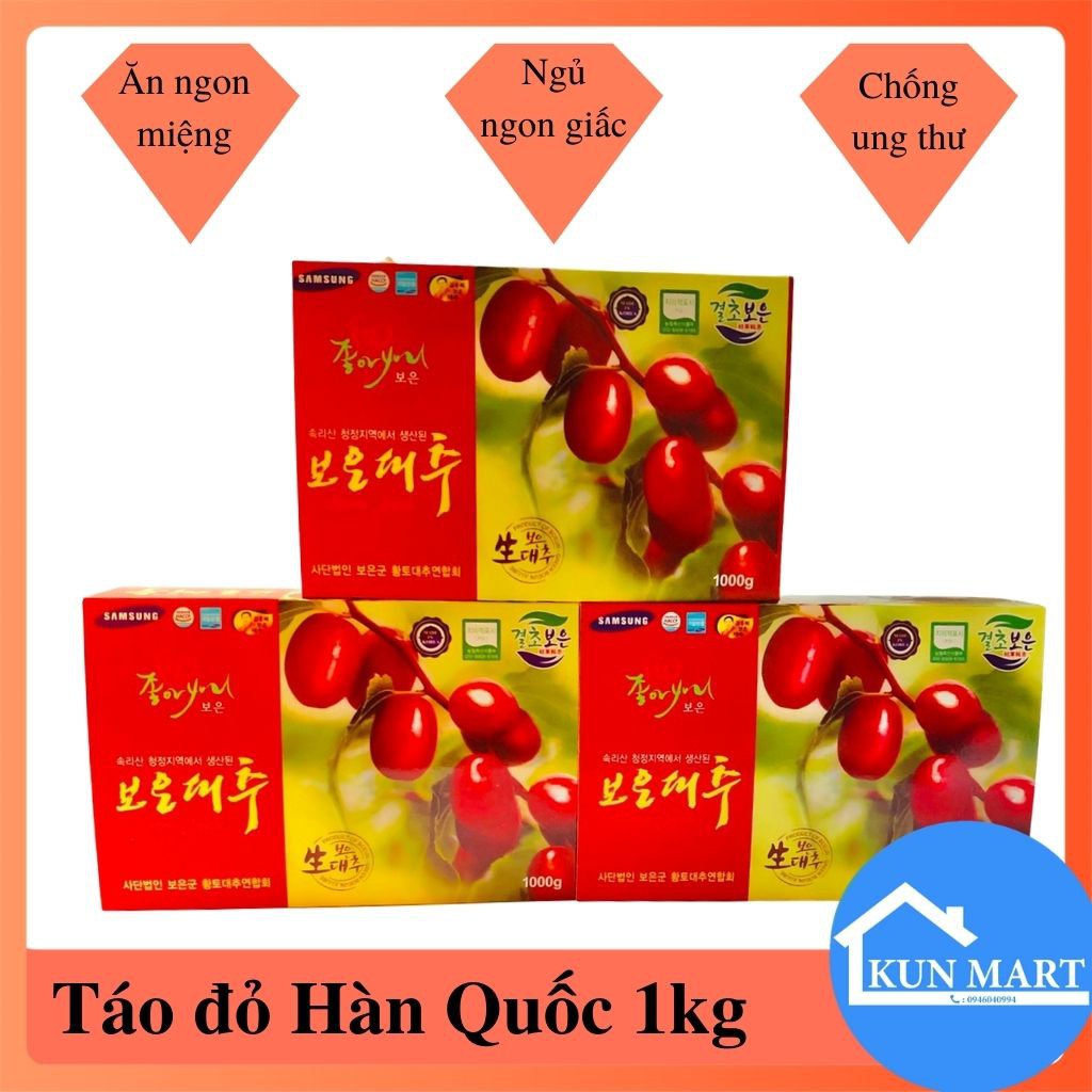 FREESHIP Táo đỏ Hàn Quốc Sấy Khô Ngọt Ngon Tốt Cho Sức Khỏe hộp 1kg