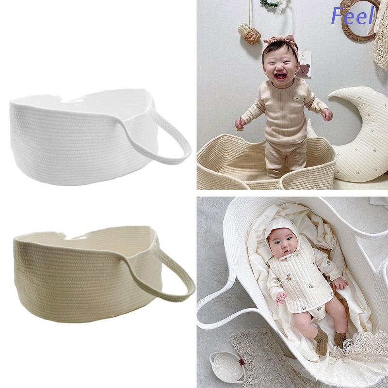 Giỏ nôi ngủ đan dây cotton đan nhỏ gọn trang trí dành cho em bé sơ sinh
