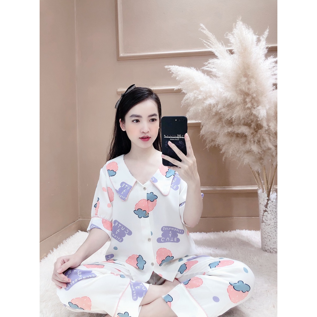 Đồ mặc nhà Lụa satin Pijama tay ngắn quần dài Form dưới 60 kí nhiều mẫu