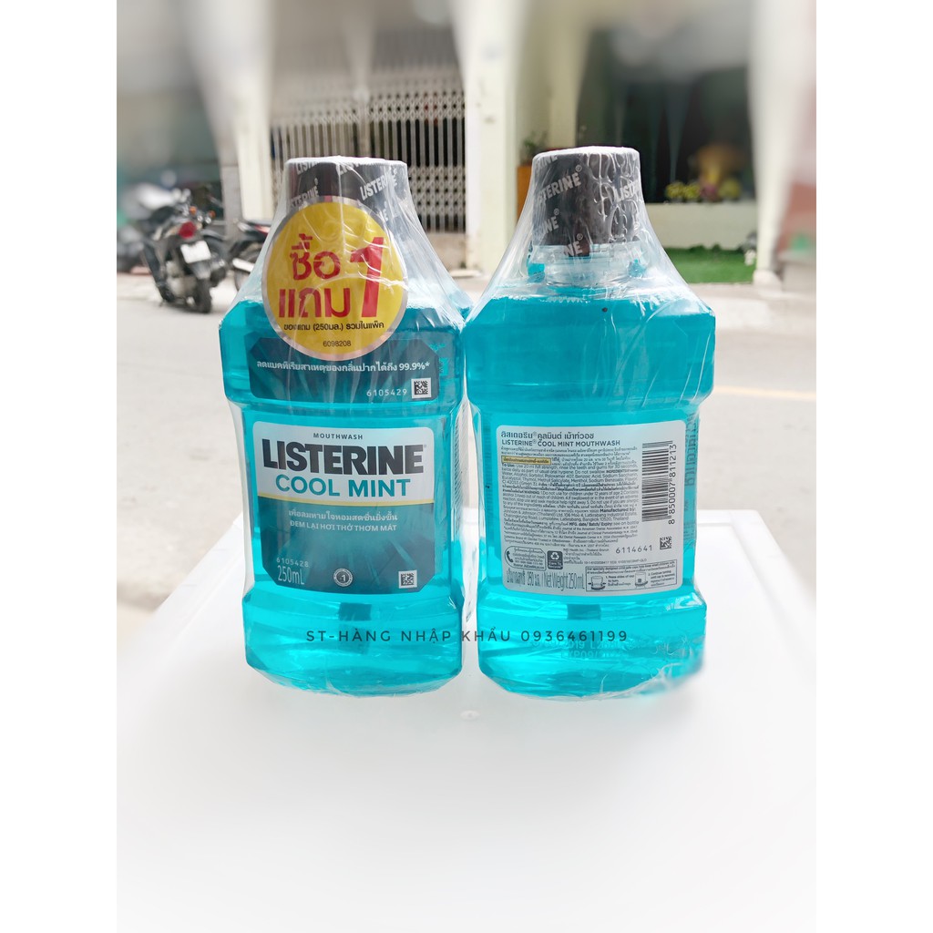 Bộ 2 chai nước súc miệng  giữ hơi thở thơm mát Listerine Cool Mint 250ml/chai Thái Lan