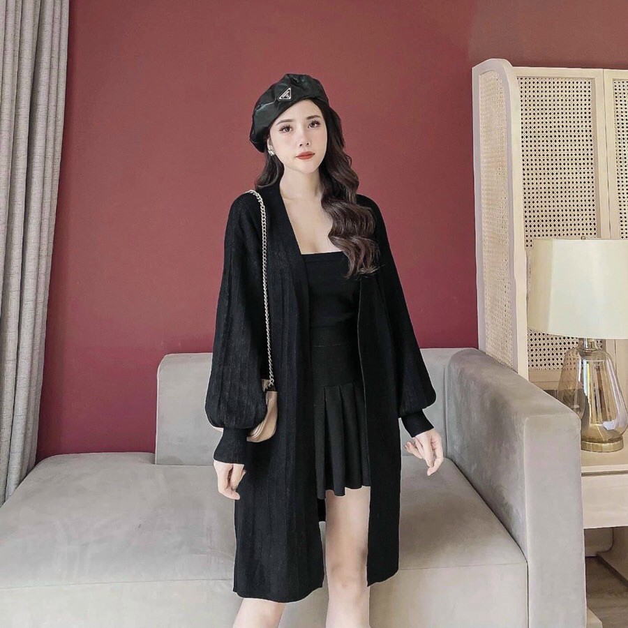 Áo Khoác Cardigan Len Nữ Dáng Dài TEMA - Áo Khoác Cardigan Len Tay Bồng | BigBuy360 - bigbuy360.vn