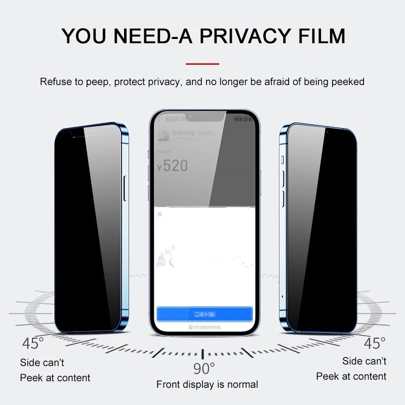 Kính cường lực bảo mật toàn diện 9h tốt nhất cho iphone 14 12 13 pro max x xs max xr 6 6s 7 8 plus anti spy glare peeping screen protector độ nét cao