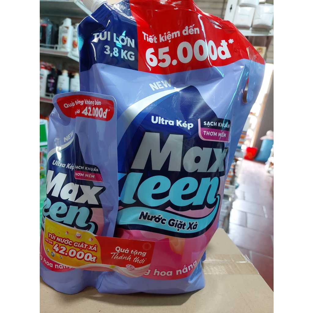 Combo Túi Nước Giặt Xả Maxkleen 3.8kg + Túi Nước Giặt Xả 600g
