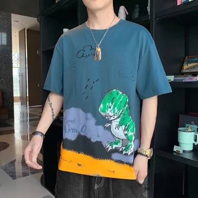 Áo Thun Tay Ngắn Cổ Tròn Dáng Rộng Chất Liệu cotton In Họa Tiết Độc Đáo Thời Trang Mùa Hè Mới Cho Nam