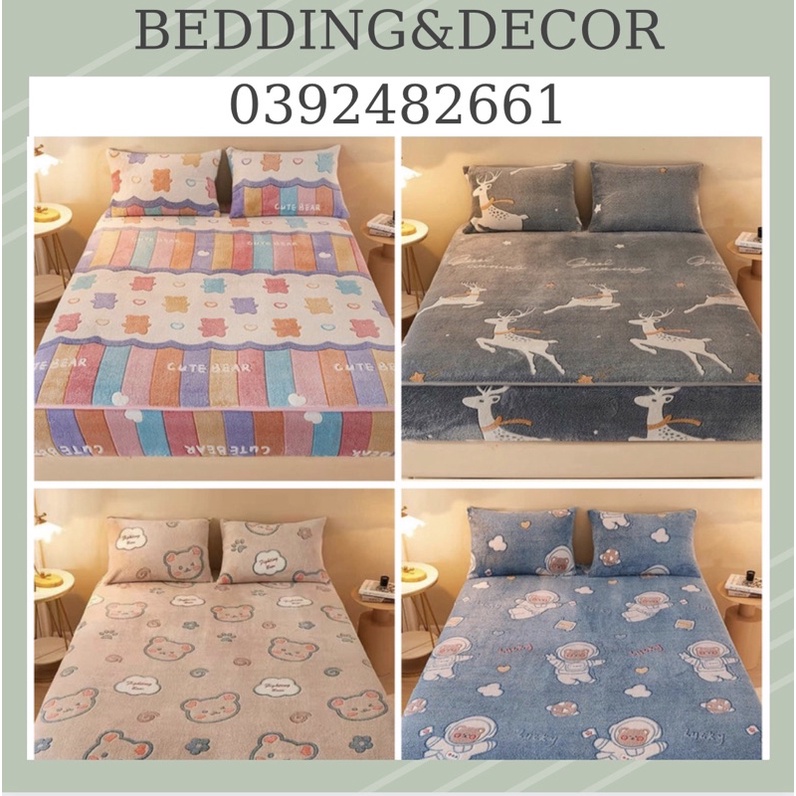 SÉT 3 MÓN GA GỐI NỈ NHUNG TUYẾT SỮA NHÂPH KHẨU ĐỦ SIZE(tặng kèm 2 vỏ gối)