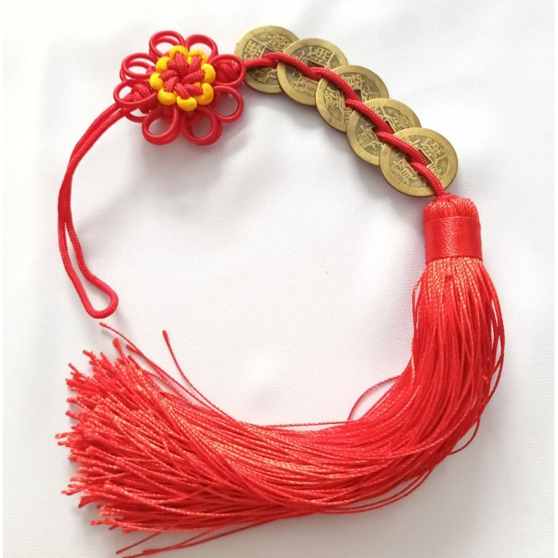 Chuỗi tiền xu ngũ đế đắc tài lộc treo xe, bàn làm việc, quầy thu ngân, phòng khách, trấn trạch, thuật phong thủy