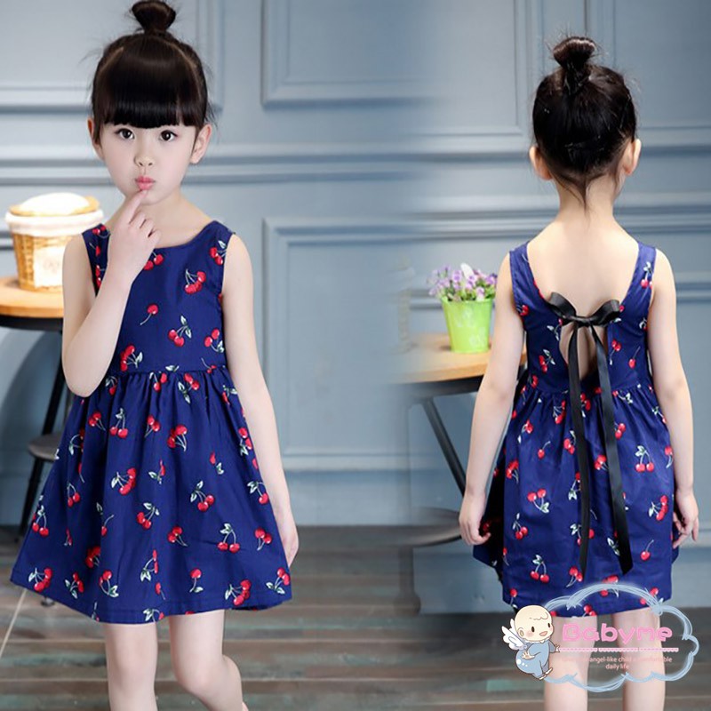 Đầm xòe cotton không tay họa tiết dễ thương cho bé gái