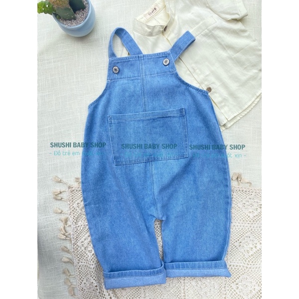 yếm jean yếm bò bé trai bé gái demin unisex quần yếm jeans dài vintage ống suông ống rộng hàn quốc 1 đến 7 tuổi SHUSHI