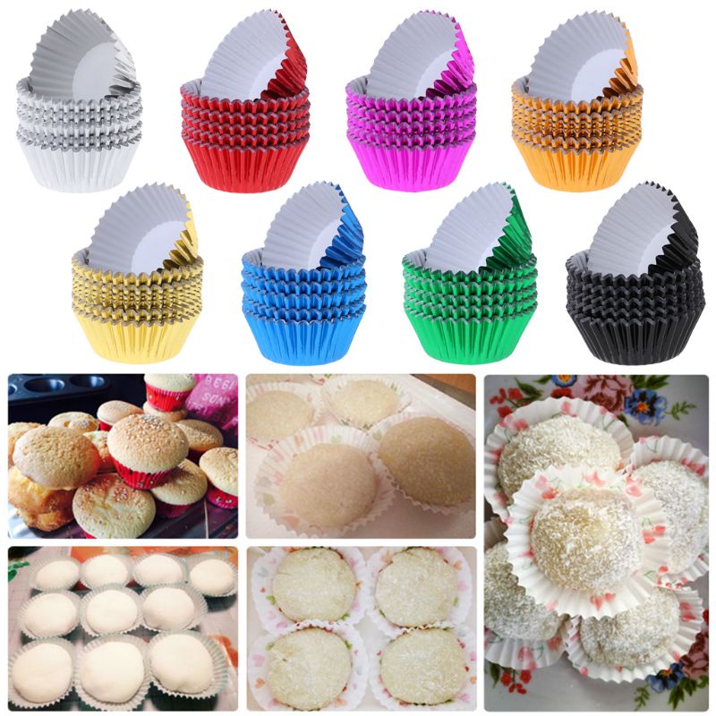 Set 100 Cốc Giấy Nhôm Làm Bánh Cupcake