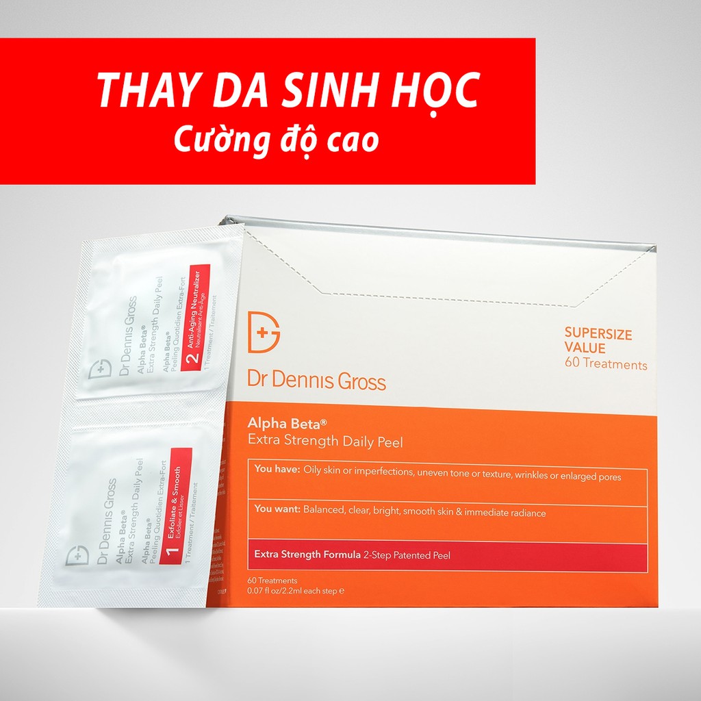 [30 và 60 set] Thay da sinh học cường độ mạnh Dr Dennis Gross Skincare Alpha Beta Extra Strength Daily Peel