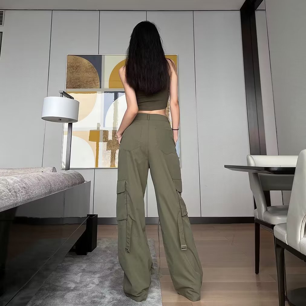 Quần Jogger Lưng Cao Ống Rộng Phối Túi Thiết Kế Mới Cao Cấp Thời Trang Dành Cho Nữ