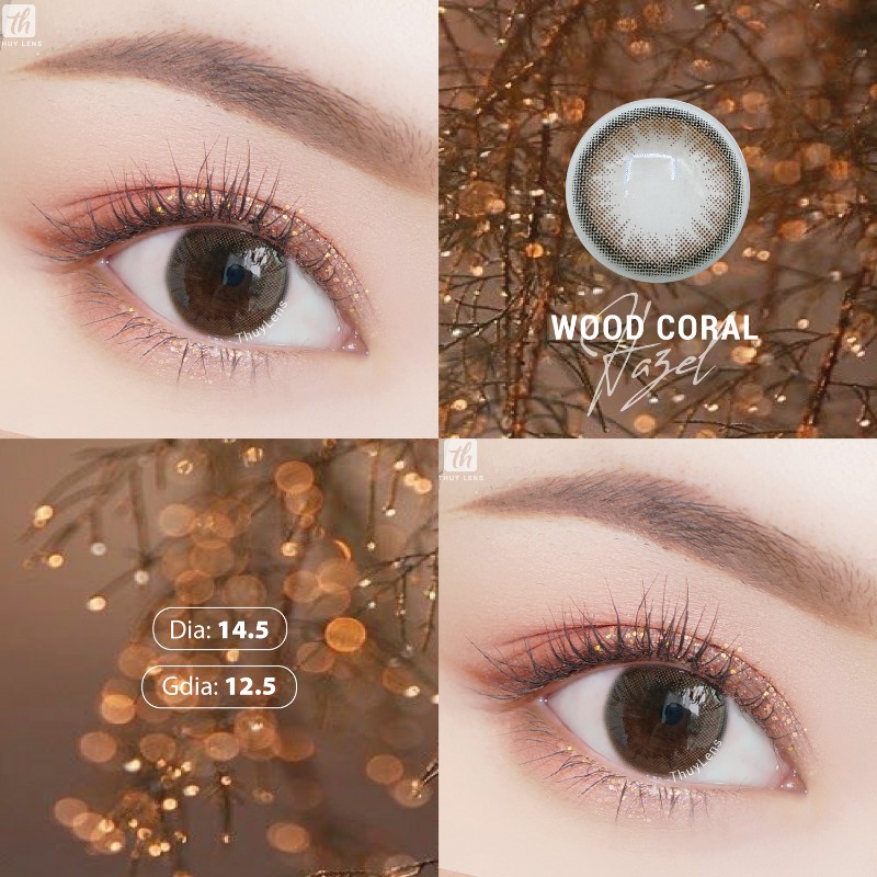 Kính áp tròng Hàn Quốc chính hãng Wood Coral Hazel – Lens cận màu nâu giãn nhẹ