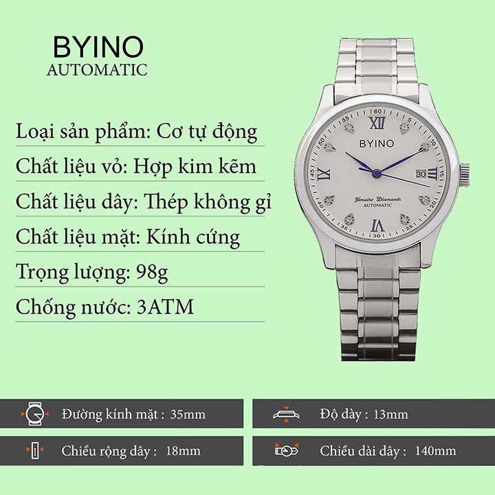 [XẢ KHO] Đồng hồ nam BYINO 8387 dây thép đúc không gỉ chạy cơ tự động Bán lẻ giá sỉ