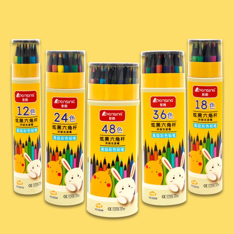 Bộ 12 Bút Chì 48 Cây Nhiều Màu Sắc Thân Thiện Với Môi Trường Họa Tiết Hoạt Hình Graffiti Cho Trẻ Em
