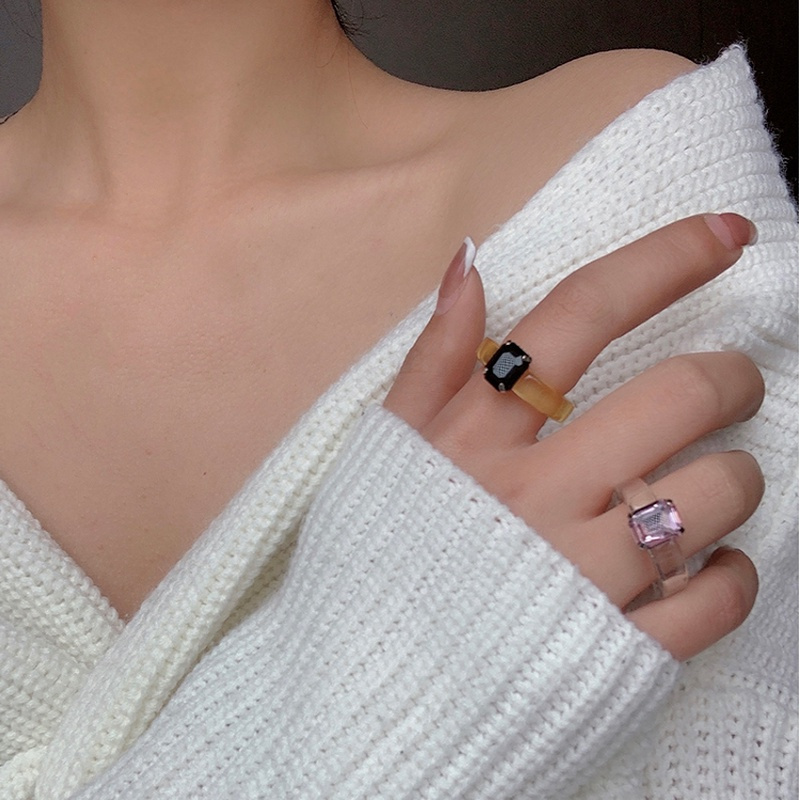 Nhẫn Đính Đá Acrylic Nhiều Màu Sắc Phong Cách Retro Cho Nữ