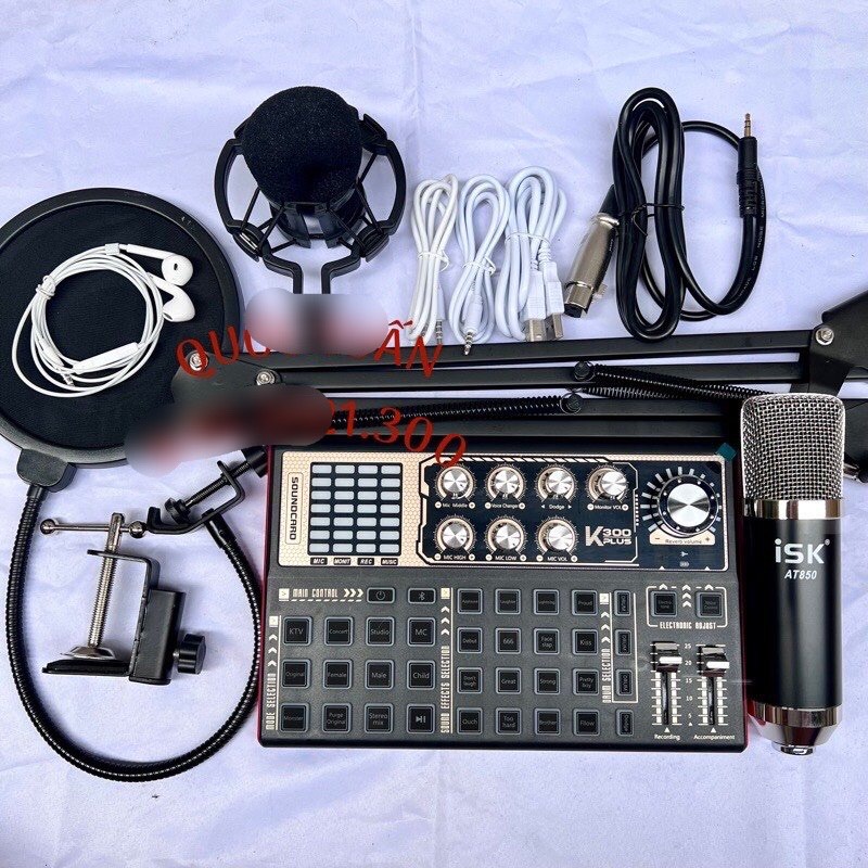 BỘ COMBO MICRO THU ÂM LIVESTREAM SOUND CARD K300PLUS 2022 Mới Nhất+ MIC ISK AT850 tặng kèm tai nghe bảo hành 1 năm