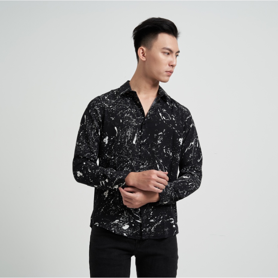 Áo sơ mi nam dài tay chất lụa mềm mại chống nhăn họa tiết vẩy sơn cực bad boy