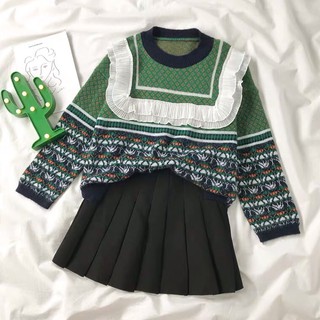 Áo len cổ ren vintage