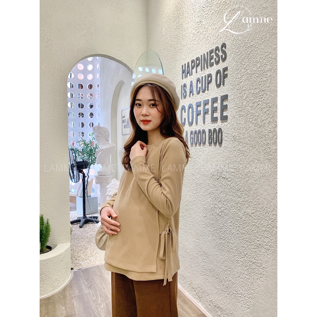 Áo len mềm buộc vạt Ribbon Top có chỗ mở cho bé tu ti tiện lợi thiết kế bởi LAMME