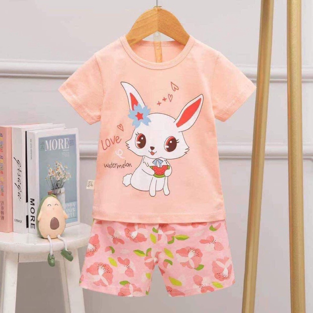 Đồ bộ bé gái - Bộ thun cotton xuất Hàn cộc tay cho bé gái size nhỡ