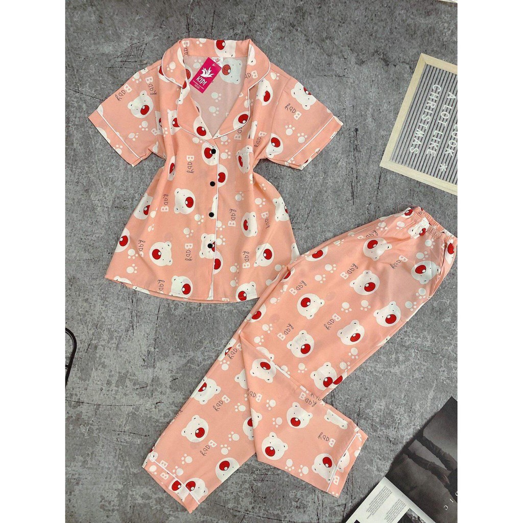 [Lụa hàn] Bộ Pijama tay ngắn quần dài chất mịn mát size 40-60kg