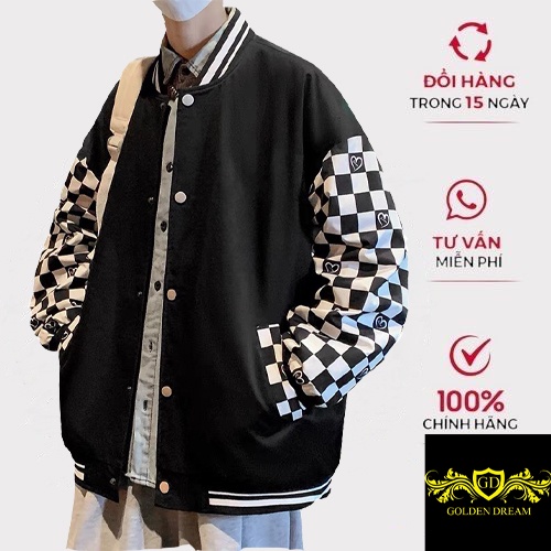 Áo Khoác Dù Bomber Nam Nữ GOLDEN DREAM Phối Tay Caro Phong Cách Hàn Siêu Chất M01