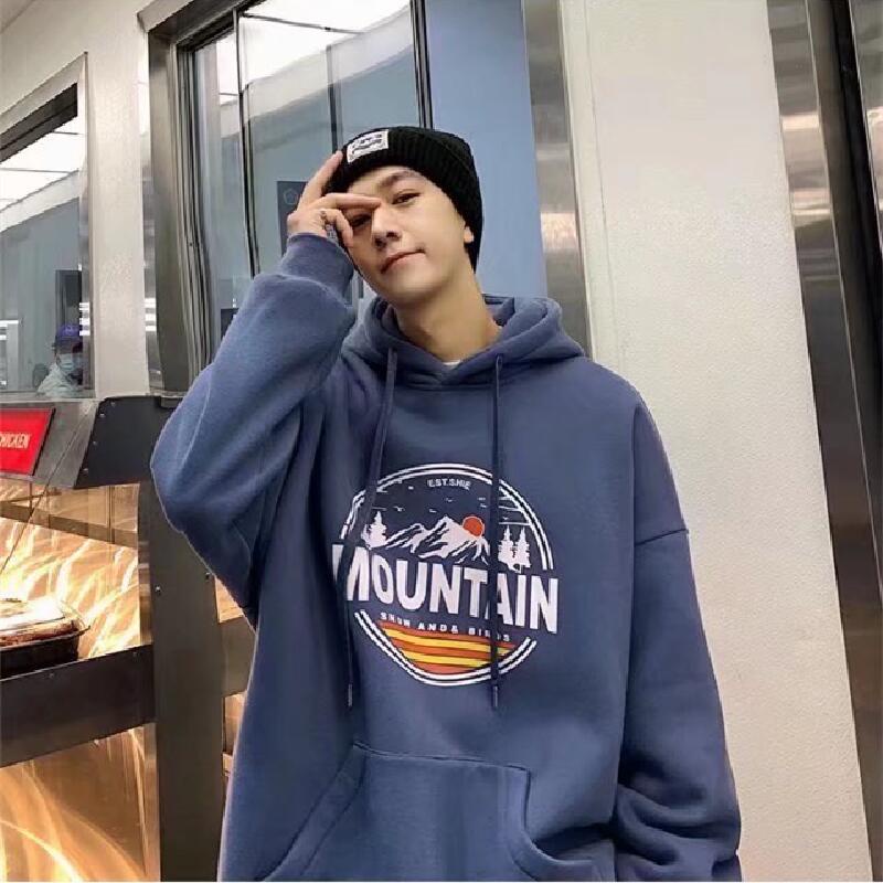 Áo hoodie tay dài dáng rộng in họa tiết hoàng hôn phong cách Nhật Bản thời trang mùa đông cho nam và nữ size M-8XL