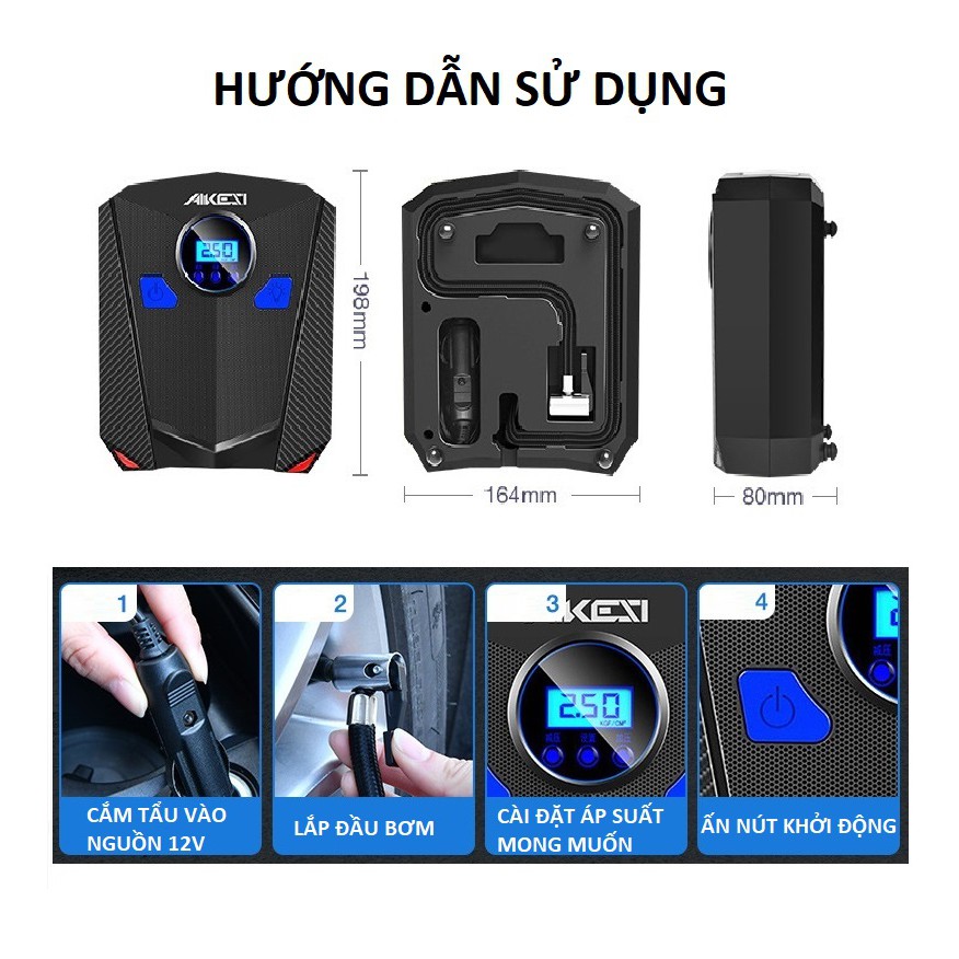 Máy bơm lốp ô tô điện tử AKESI đồng hồ điện tử, tự động ngắt khi đầy xilanh 22mm