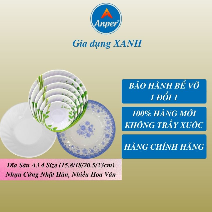 Đĩa đĩa nhựa melamine ANPER plate dĩa sâu nhật hàn cứng cao cấp an toàn sang trọng