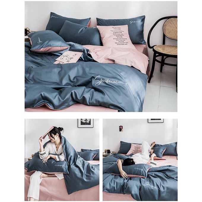 Bộ chăn ga gối Lụa Cotton Tencel 40S VIE HOME cao cấp nhiều size drap bọc nệm M4,M6,M8