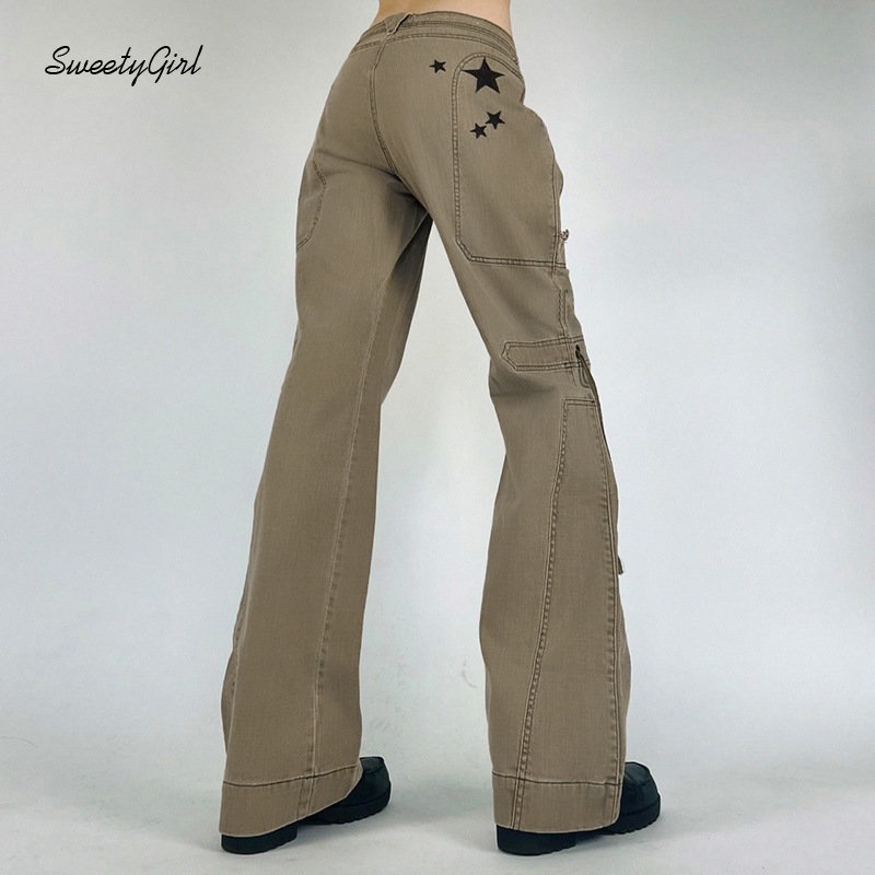 Quần Jean Dài Dáng Ôm Màu Trơn Có Túi Khóa Kéo In Hình Ngôi Sao Thời Trang 2022 Cho Nữ