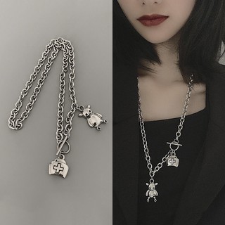 Vòng cổ mặt dây hình gấu và chữ thập phong cách hiphop thời trang cá tính