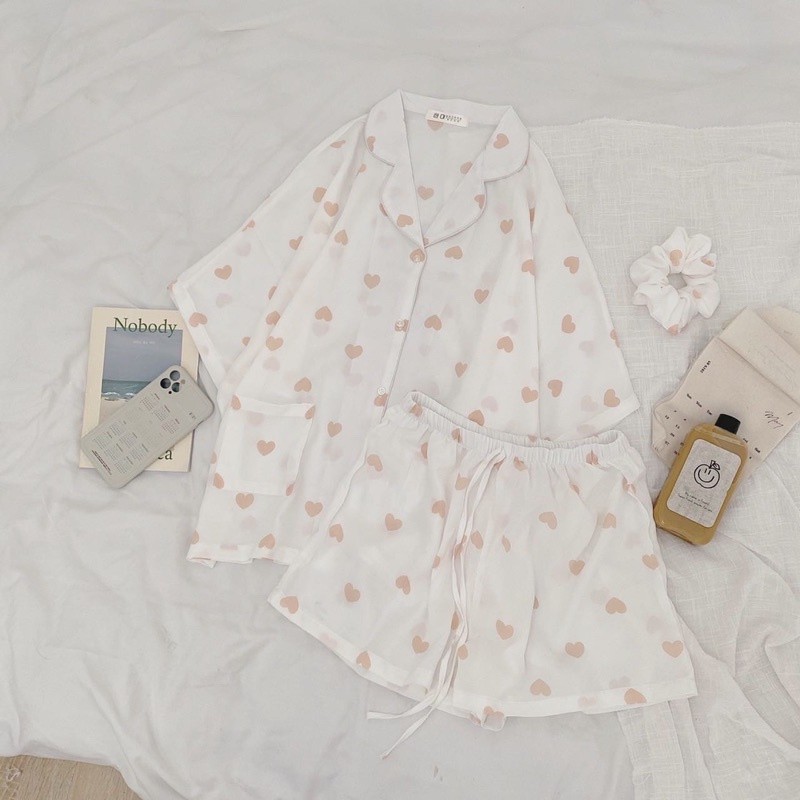 COMBO Bộ Ngủ Pijama Chất Lụa Hoạ Tiết Dễ Thương Kèm Dây Buộc Tóc Scrunchies | BigBuy360 - bigbuy360.vn