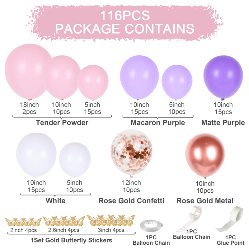 Bộ Bong Bóng Hình Bướm Màu Hồng Tím Dùng Trang Trí Tiệc Sinh Nhật