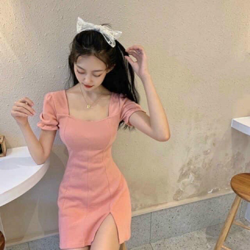 [VNXK] ĐẦM HỒNG CỔ VUÔNG XẺ ĐÙI | BigBuy360 - bigbuy360.vn