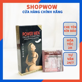 Bao cao su siêu mỏng power men longshock & super thin - hộp 12 cái kéo dài thời gian quan hệ - bcs powermen - genmec