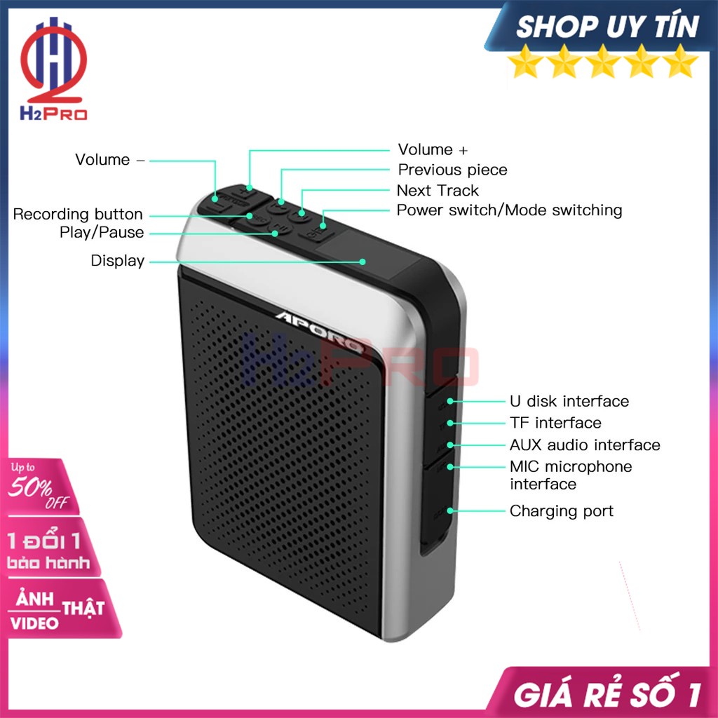 Máy Trợ Giảng Không Dây, Loa Trợ Giảng Aporo T18 2.4G Cao Cấp, Bluetooth 5.0-Usb-Thẻ Nhớ-Đài Fm-Micro Ko Dây-H2Pro Audio