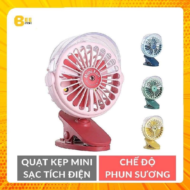 Quạt tích điện phun sương mini cầm tay có đế kẹp bàn  tiện lợi