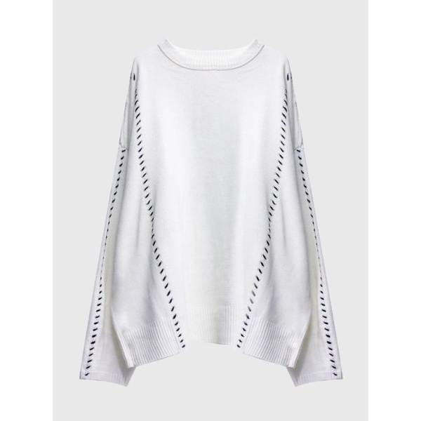 Áo len unisex nam nữ màu trắng phối đường kẻ đen