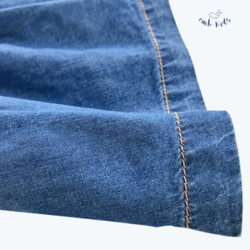 Váy bé gái EMB- váy jeans sát nách đính nơ hông dáng chữ A cực xinh