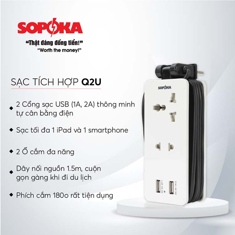 Ổ cắm điện thông minh SOPOKA Q2U Q4U tích hợp cổng USB tiện lợi